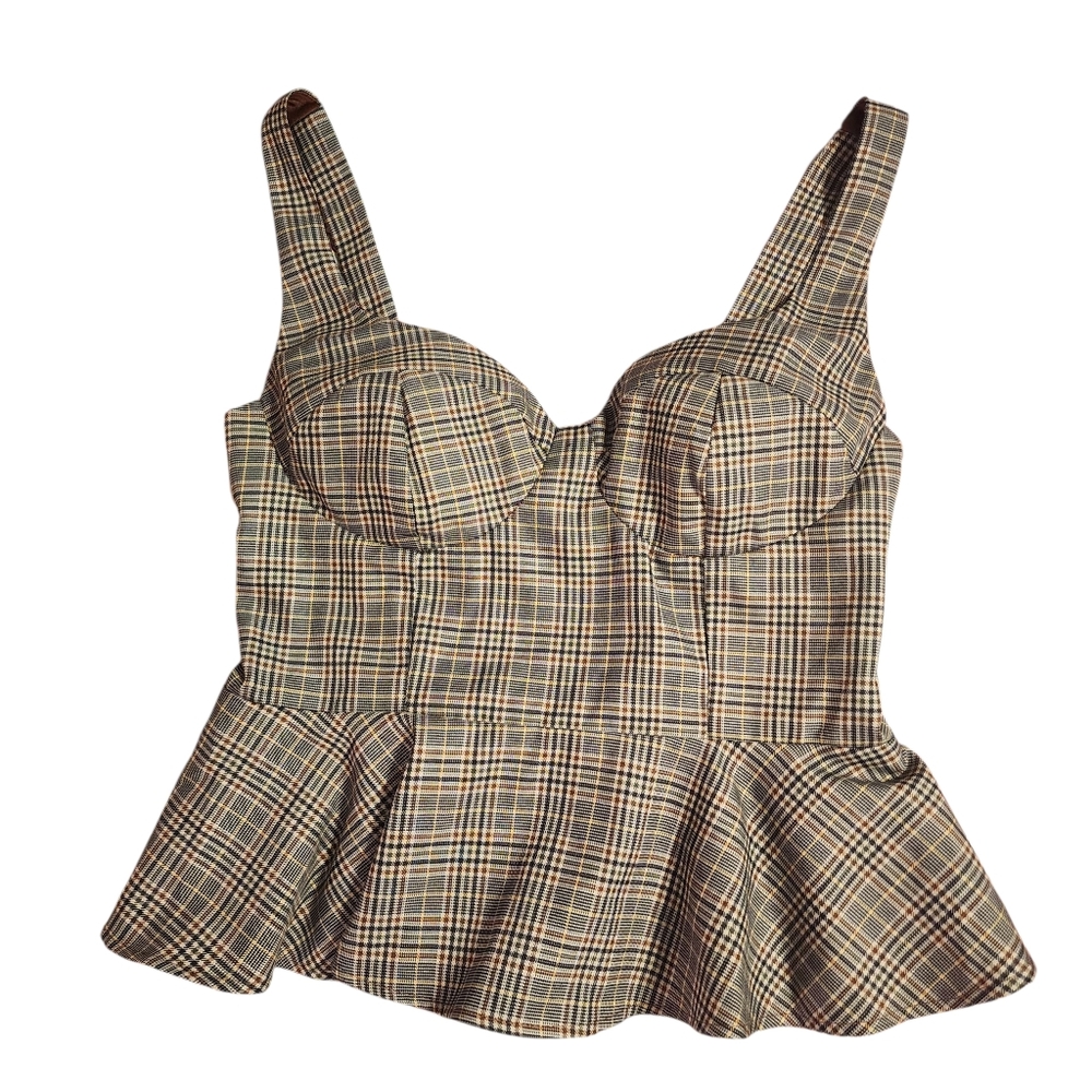 O.L.M. Plaid Peplum Bustier Top